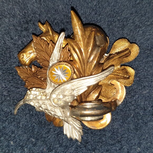 Unique Antique Hummingbird, Horse and Maple Leaves Pin/Brooch - Picture 5 of 7